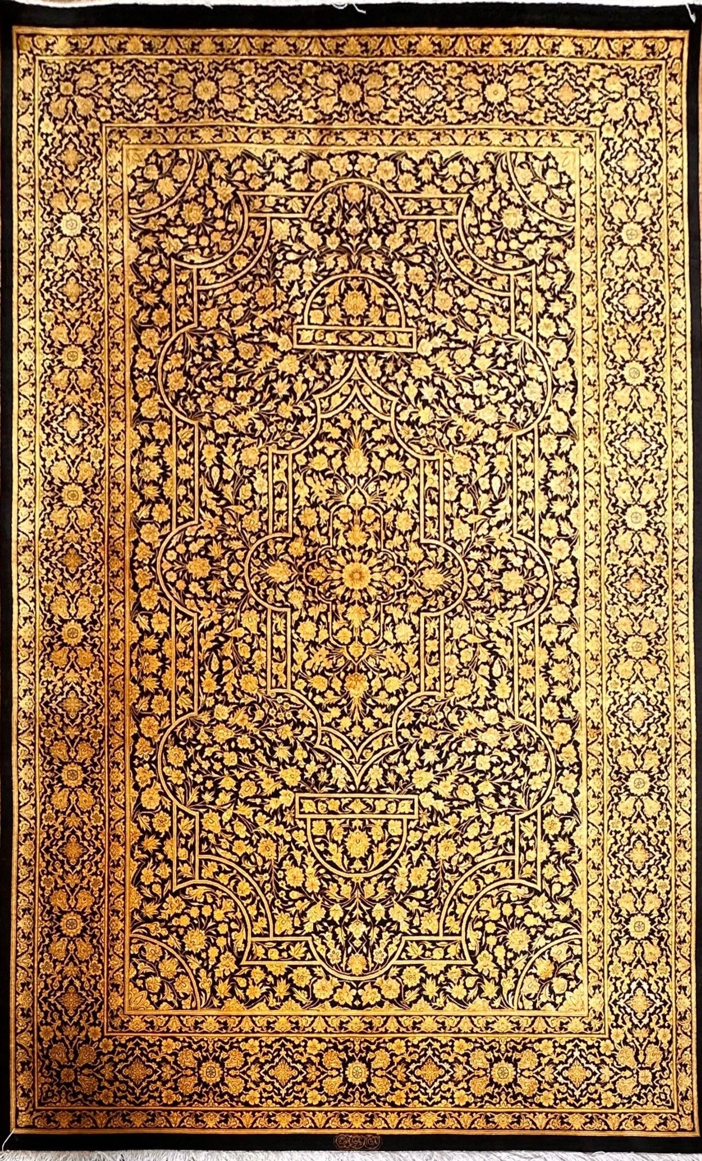 Persian Qom Silk Rug (Black and Gold) *4x8