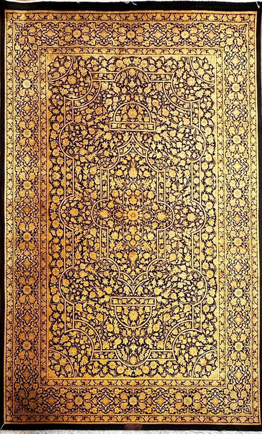 Persian Qom Silk Rug (Black and Gold) *4x8