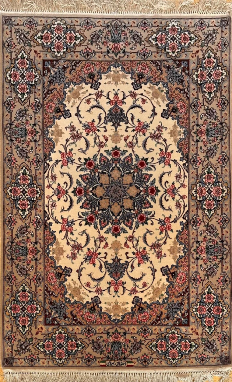 Floral Persian Isfahan Rug #33 3.5 x 5 ft