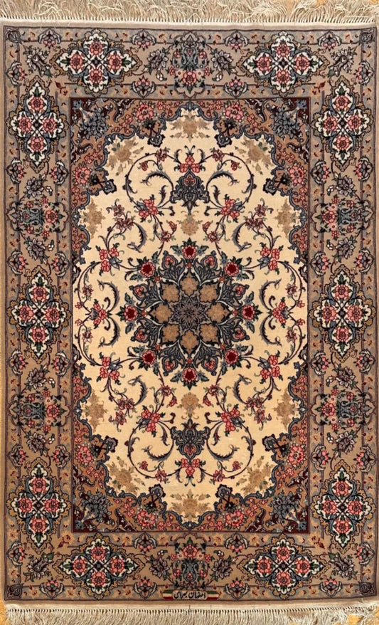 Floral Persian Isfahan Rug #33 3.5 x 5 ft